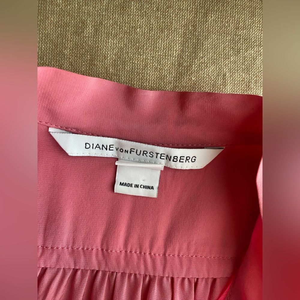 DVF Diane Von Furstenberg BAIRLY LOUCHE Neck Tie Top Blouse Peony Pink Sz 6 - Picture 6 of 15